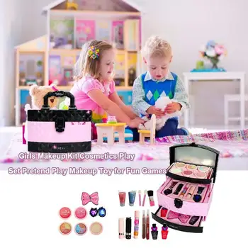 Детска козметика; кутия за грим принцеса; червило за момичета; сенки за очи; върховете на пръстите; куфар; играчки за детски подарък; притворная играта