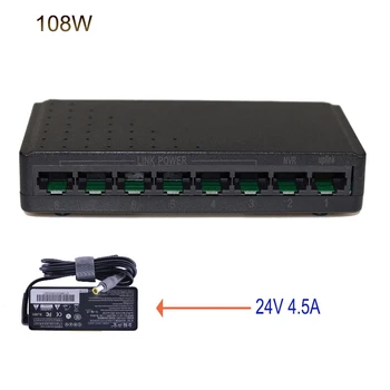 108 W 8-портов Ethernet POE 24 4.5 A Адаптер 100 М Мрежови IP Камери NVR Мрежови Суичове възходяща линия 6 PoE HUB
