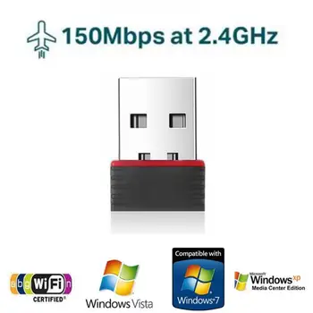 150 Mbit/с RTL8188 Безжична Мрежова Карта Mini USB WiFi Адаптер, LAN, Wi-Fi Dongle Приемник Антена 802.11 b/g/n за Windows PC