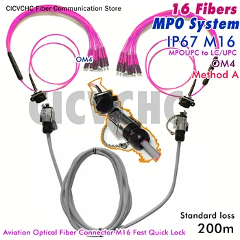 16 Влакна MPO/UPC-LC-System-Открит Водоустойчив Авиационен Оптичен конектор IP67 M16 Метод за Бързо определяне на A-OM4-200m