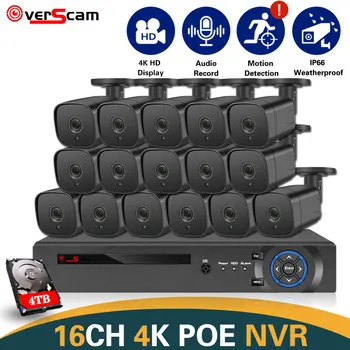 16CH 4K POE NVR 8/16 4K 8MP POE IP Камера Система за Сигурност с откриване на Движение Аудио Ден Нощно Виждане H. 265 8MP Водоустойчива Камера
