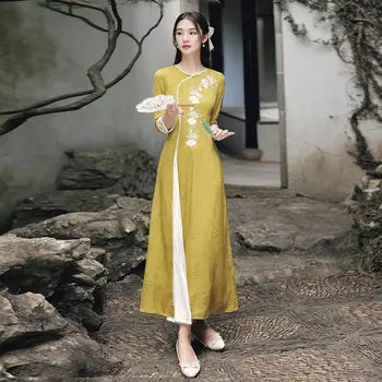 2023 aodai виетнамски облекло чонсам aodai вьетнамское рокля вьетнамское женски традиционното ципао с половинными ръкави рокля чонсам a99
