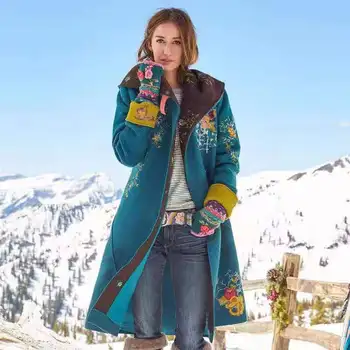 2023 Есенно-зимния ново дамско палто, вълнена със средна дължина, с принтом топ с дълъг ръкав