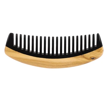 2X Гребен за коса - Дървена четка за коса за разнищване на къдрава коса с широк зъб - Без статично въздействие, гребен от сандалово дърво във формата на рог на бизон