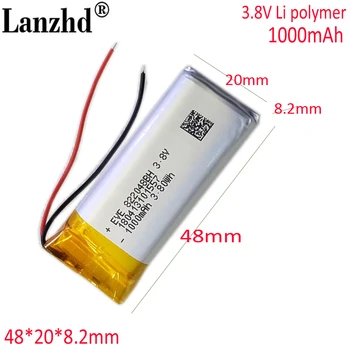 3,7 1000 mah батерия е литиево-полимерна LiPo акумулаторна 822048 за Mp3 GPS оборудване за PSP Vedio игри 8*22*48 мм smart band