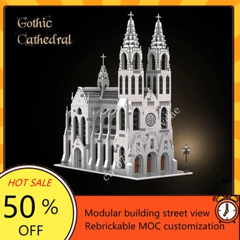 3997ШТ Модулен готическа катедрала MOC Creative модел с изглед към улицата са градивните елементи на Архитектурата на Образование Монтаж Модел Играчки подаръци