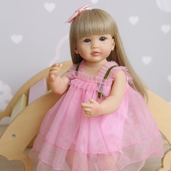 3D кукла-реборн ръчно изработени, сладко бебе в розова рокля на принцеса, с цифри, с видими венами, с дълга и къдрава руса коса, играчка за момичета