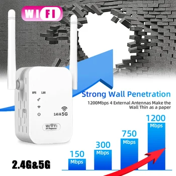 5G 1200 Mbps Двухчастотный WiFi Ретранслатор Безжичен Рутер 300 Mbps на 2,4 G Wifi Ретранслатор на Далечни разстояния Wifi Усилвател на сигнала Wifi Extende