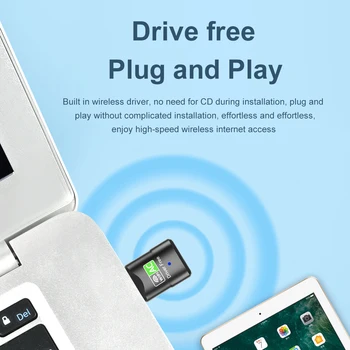 600 М USB Безжична Мрежова карта Безплатен автомобил с двойна лента WiFi Приемник, Plug-и-play Съвместим с Windows Vista/XP/Win7/8/10/11