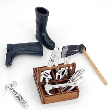 7 бр. миниатюрен инструмент за ремонт на куклена къща в мащаб 1:12, отвертка, чук, гаечен ключ, модел за декор куклена къща, аксесоари, детски играчки за ролеви игри