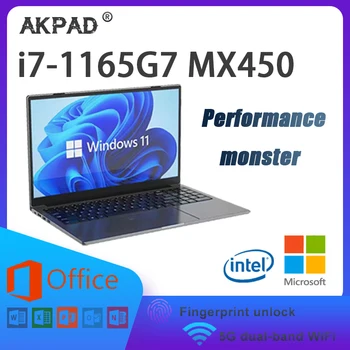 AKPAD МАКС 64 GB оперативна памет МАКС 2 TB SSD Лаптоп 15.6-инчов IPS-екран Intel Core I7-1165G7 MX450 2G Лаптоп RJ-45 Windows 10 11 Pro