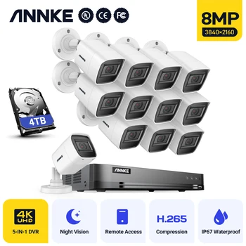 ANNKE 4K Ultra HD 16CH H. 265 + DVR Система за видеонаблюдение 12ШТ 8МП IP67 Водоустойчиви Комплекти за Видеонаблюдение за Нощно Виждане На Открито