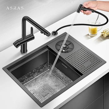 ASRAS 304, омекотители за чаши от неръждаема стомана, кухненска мивка с дебелина 4 мм, с ръчно миене с високо налягане