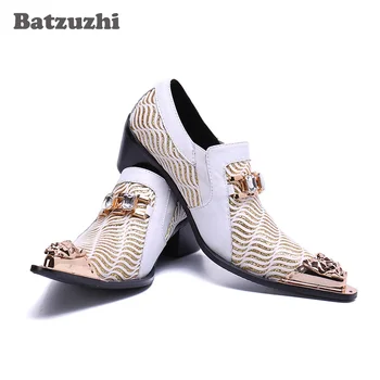 Batzuzhi/Мъжки Обувки Zapatos de Hombre на висок ток 6,5 см, Официални Мъжки Модел обувки От Естествена Кожа, Бели Сватбени и Вечерни Обувки С Остър пръсти