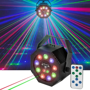 DJ Парти с диско лампа, лазерен проектор, червено, зелено, синьо, 9LED, стробоскоп, украса за коледните празници, сватбени партита