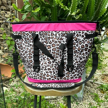 DOMIL чанта-хладилник за през рамо, ярко-розова леопардовая чанта-тоут голям капацитет Чанта-хладилник чанти за пикник 2249