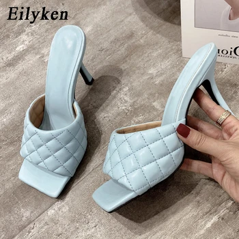 Eilyken 2023, нов дизайн, джапанки с квадратни пръсти на тънък висок ток, дамски модни сандали-слипоны, летни плажни обувки-лодка