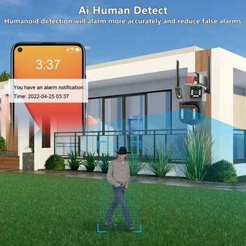 EVKVO 8K 16MP Четырехобъективная WIFI PTZ Камера 4K Трехэкранная Външна AI Human Auto Tracking Сигурност и ВИДЕОНАБЛЮДЕНИЕ Камери за видеонаблюдение