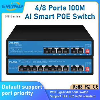 EWIND POE Комутатор 4/8 Пристанища 100 М Ethernet Комутатор с Възходящата линия на общуване Порта, RJ-45 Мрежов Комутатор за IP камери/Безжична точка за Достъп AI Smart Switch
