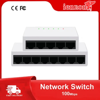 IENRON Мини Мрежов Комутатор 5 8 Пристанища 100 Mbps Fast Ethernet Комутатор с Блок захранване Vlan 5 за IP камери/Wifi-рутер