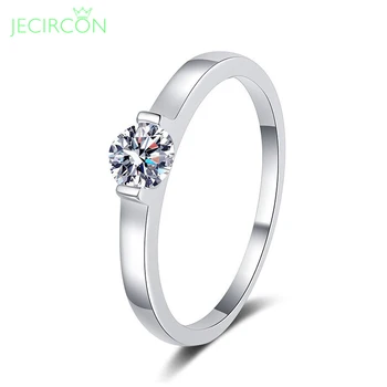 JECIRCON Пръстен с муассанитом 0,5 карата за жени, просто универсално предложение, диамантен пръстен от 100% 925 сребро, украси за сватбени партита