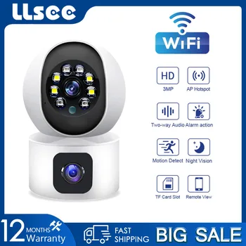 LLSEE, HD 3MP камера за видеонаблюдение wifi, мини камера за помещения, однообъективный преглед с два екрана, двупосочен разговор, инфрачервено нощно виждане