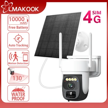 LMAKOOK 5MP 4G СИМ-карта на слънчевата камера Вградена батерия PIR откриване на движение сигурността на външно наблюдение на PTZ камера, WIFI