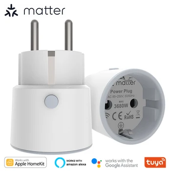 Lonsonho Matter WiFi Smart Plug Mini Type F/ E EU Контакт 16А електромера Съвместим Homekit Алекса Google Home приложение на Sasha