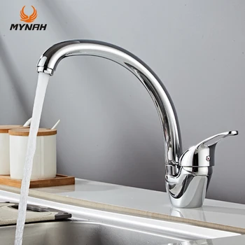 MYNAH Смесител за кухненска мивка с извит клюн на бортике за гореща и студена вода с една дръжка с Кухненски смесител
