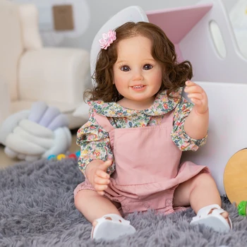 NPK 55 см Реалистична Кукла за Цялото Тяло от Мек Силикон Reborn Baby Girl Cammi Smile Кукла с Високо Качество, Ръчно изработени Кукла С Корен Коса