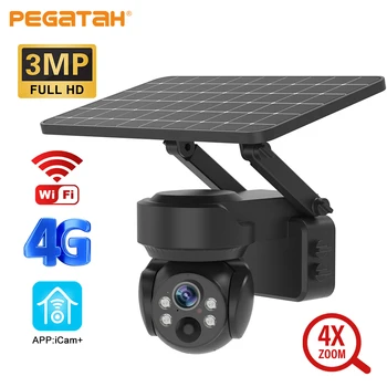 PEGATAH 3MP Слънчева Камера Външна 4G/Wifi Камера 4X Оптично Увеличение Откриване на Движение Цветни IP охранителни Камери за Нощно Виждане