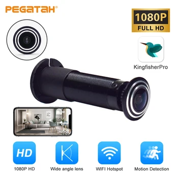 PEGATAH вратата, шпионка сигурност 1080P HD 1,7 мм широкоъгълен обектив рибешко око мрежа за видеонаблюдение Мини вратата, шпионка Wifi камера P2P ONVIF