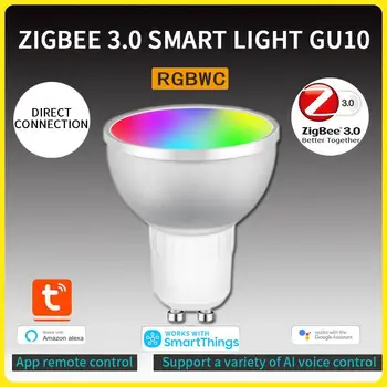 Sasha Zigbee 3,0 Gu10 Интелигентна Led Лампа 5 W RGBCW С регулируема Яркост, Гласово Управление, Работа с Алекса 