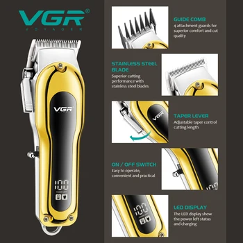 VGR Машина За Подстригване на Коса с Професионална Машина За Подстригване Безжична Машинка за подстригване За Коса Електрическа Машина За Подстригване на Коса Метална Машина за Подстригване на Коса за Мъже V-680