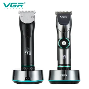 VGR Машина За Подстригване Регулируем Подстригване За Коса Безжична Машина За Разкрояване на Електрическа Фризьорски салон Led Дисплей Тример за Мъже с Базата V-256