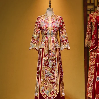 Yourqipao Китайски Дрехи Xiuhe 2023 Ново Традиционната Сватбена Рокля Рокли Препечен Древните Custumes Тежки Сватбени Рокли От Мъниста
