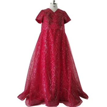 Вечерна рокля Feelingarden с V-образно деколте, къси ръкави, аппликацией от пайеток, с дължина до пода, трапециевидное-секси вечерна рокля голям размер C1437