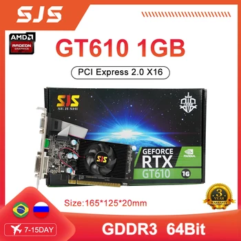 Видео карта SJS GeForce GT 610 1gb 64-Bit GDDR3 графична карта GPU Карта NVIDIA Оригинален GT610 1GD3 VGA Dvi PCI-E