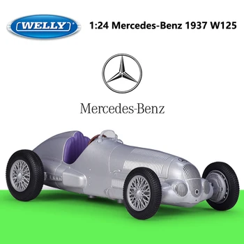 Високо качество на WELLY Mercedes-Benz 1937 W125 Леене под налягане 1:24 Класическа Метална Модел Автомобил Ретро Автомобил Играчка Кола От Сплав За Детска Колекция