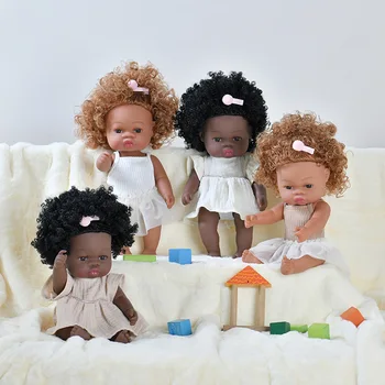 Висококачествен 35 см Африканска възстановената черна кукла за къпане, изцяло силиконова vinyl кукла, реалистична кукла за бебе, играчка подарък за момичета