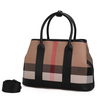 Дамска чанта-тоут, дизайнерски луксозни чанти, дамски чанти-кофа с клетчатым принтом известна марка, холщовая кожена чанта на рамото, жените черна
