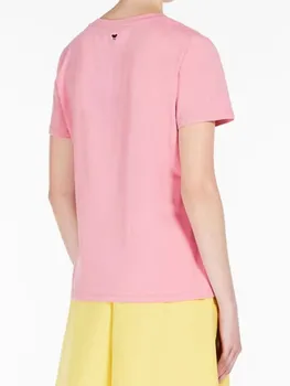 Дамски розова тениска с къс ръкав и писмото принтом, лятна нова дамски модни и ежедневни риза, памучни женски сладки тениски с кръгло деколте, върхове