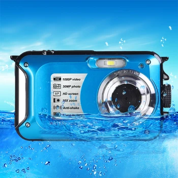 Дигитална Камера 1080P FHD с 16-Кратно Увеличение, 2,7-Инчов Подводна Камера 10 ФУТА, с Автоспуском за Откриване на Лица за гмуркане
