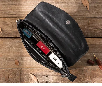 Една проста ежедневна луксозна дизайнерска мъжки голяма черна чанта-клатч от телешка кожа на първия слой за ежедневна работа, чанта за ключове за партита от естествена телешка кожа, чанта за телефон