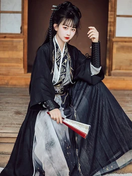 Женствена рокля Hanfu с древната китайска традиционна бродерия, цветен живопис туш Hanfu, красив комплект дрехи Hanfu за cosplay