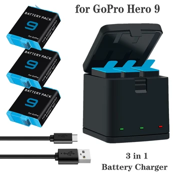 Зарядно устройство 3 в 1 За GoPro 9, 3 Начина, Led Хъб За зареждане на батерията, Бързо Интелигентно Зарядно Устройство с USB Порт