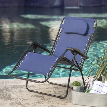 Извънгабаритни Стол с Нулева Гравитацията - Син Сгъваем Стол За нощуване На Открито, Плажни Столове