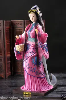 Изискана източна китайска класическа кукла-бройдер, статуетка красиво китайско момиче № 3