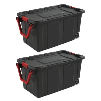 Индустриална чанта за количка Sterilite обем 40 литра, пластмасова, черна, комплект от 2 кутии за съхранение, кутия-органайзер, контейнери за съхранение на багаж