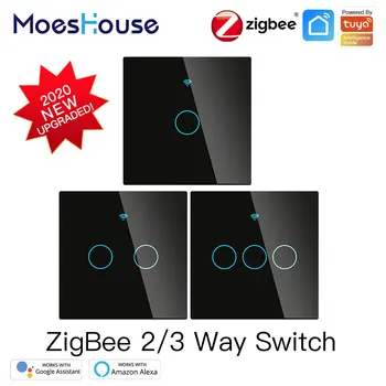 Интелигентен ключ светлина ZigBee Wall Touch с нейтралью / Без нейтрали, без кондензатора Smart Life /Sasha Работи с Алекса, се изисква Google Hub